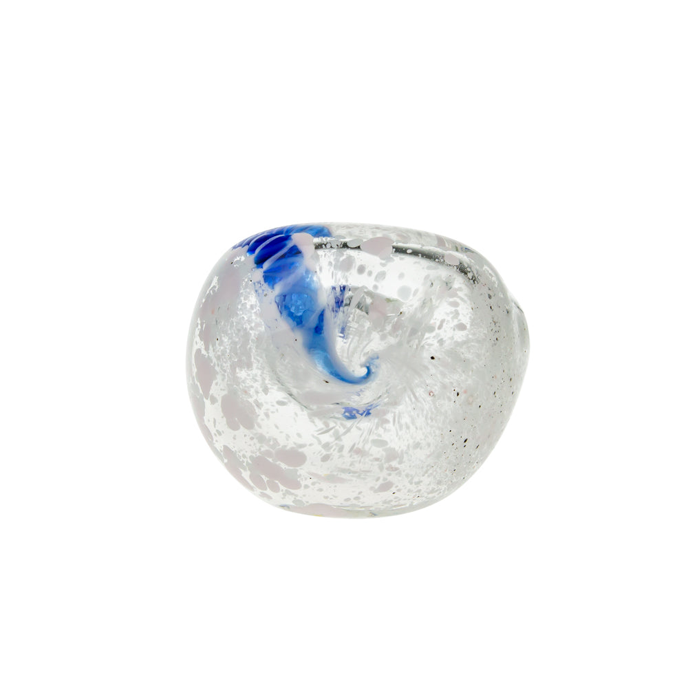 G-Spot Glass Spoon Pipe - White Frit with Blue Stripe - Front view