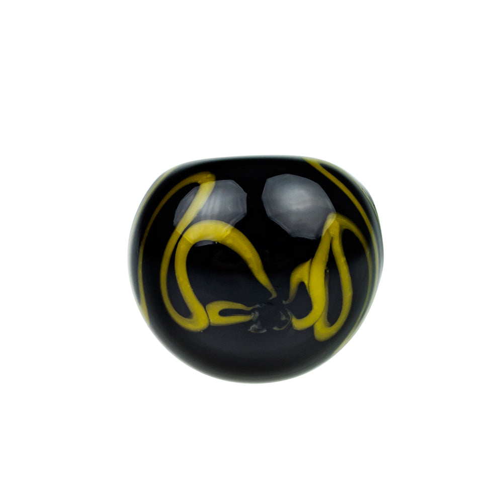 G-Spot Glass Spoon Pipe - Black Glass with Dark Yellow Zig-Zag Stripes - Front view