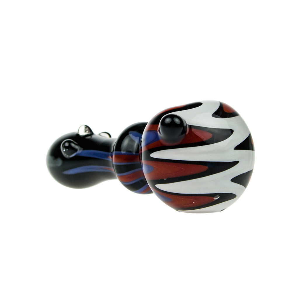 G-Spot Glass Spoon Pipe - Color Stripes on Black Glass with Clear Marbles - Side view 2