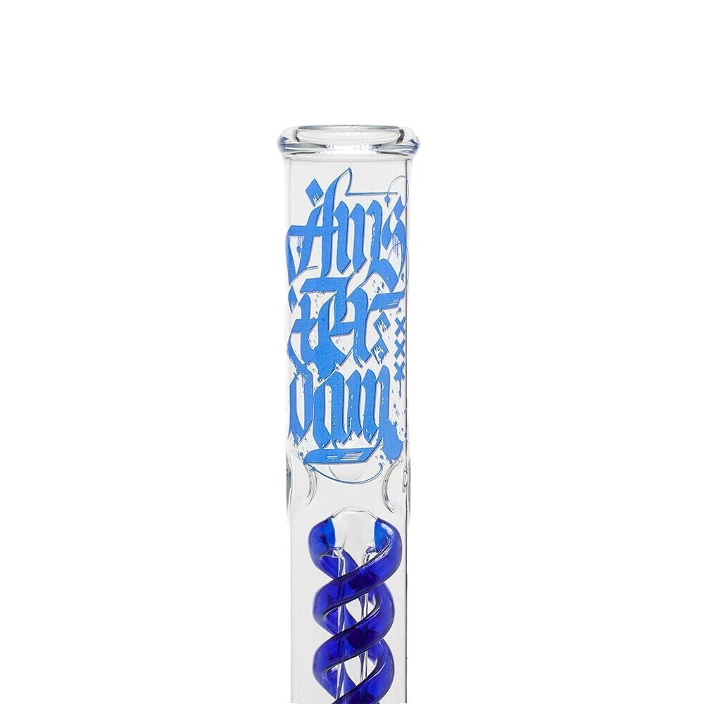 Amsterdam Glass Beaker Base Spiral Perc Ice Bong | logo