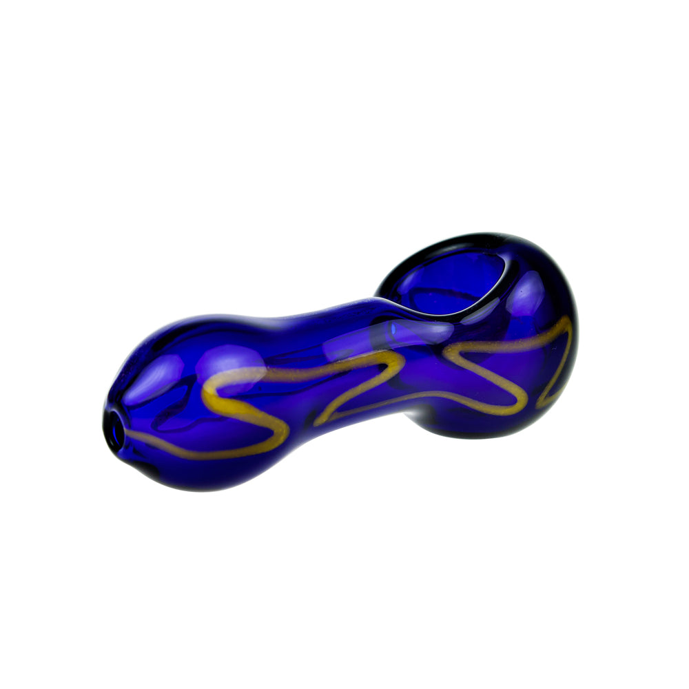 G-Spot Glass Spoon Pipe - Dark Blue with Green Artwork - Side view 4