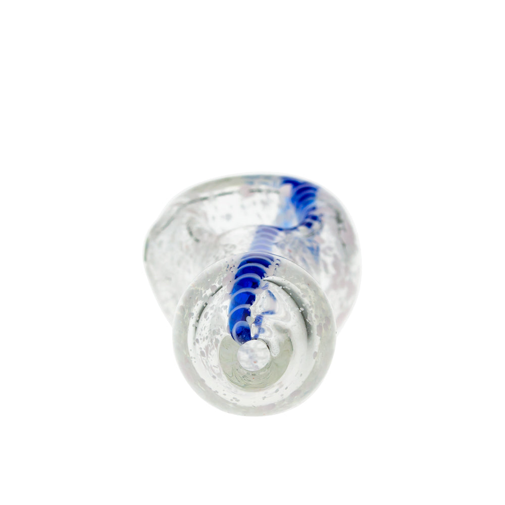 G-Spot Glass Spoon Pipe - White Frit with Blue Stripe - Back view
