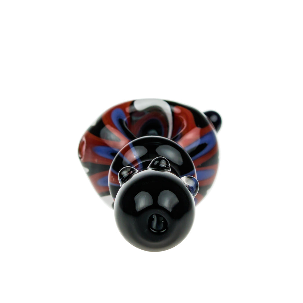 G-Spot Glass Spoon Pipe - Color Stripes on Black Glass with Clear Marbles - Back view