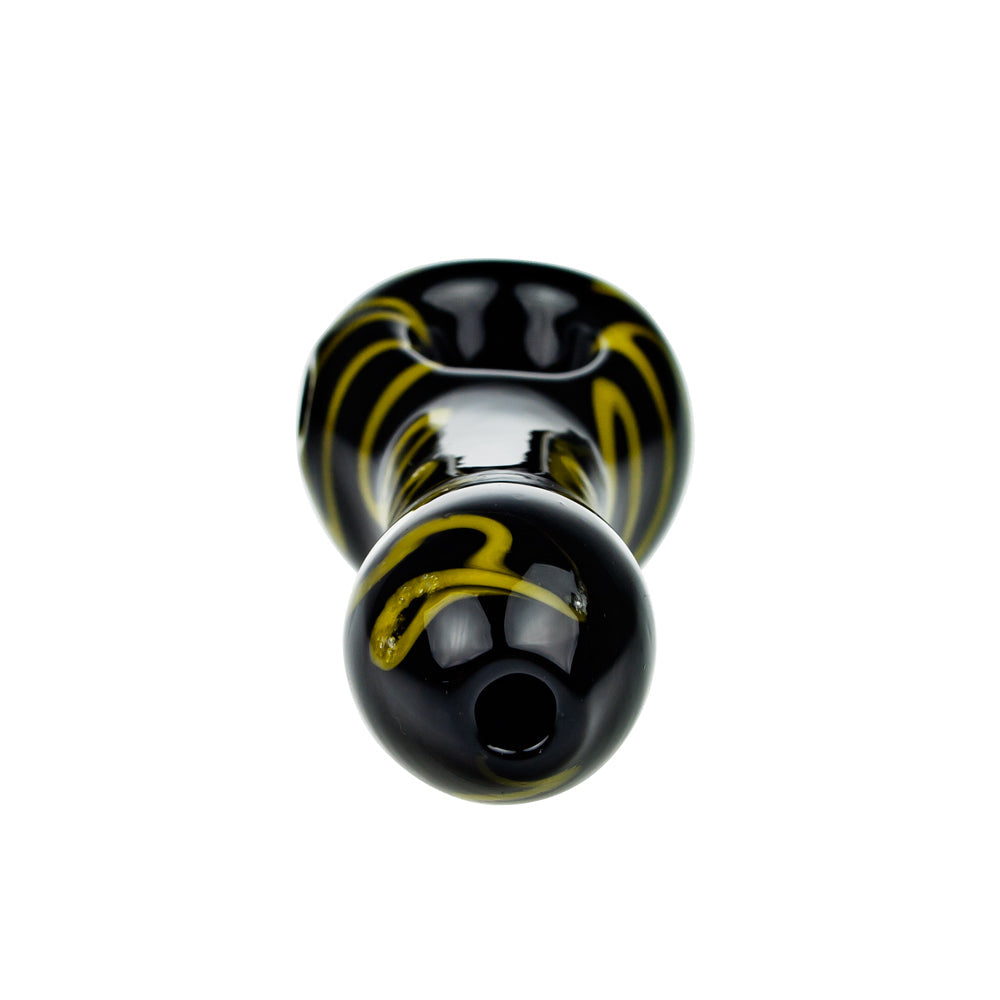 G-Spot Glass Spoon Pipe - Black Glass with Dark Yellow Zig-Zag Stripes - Back view