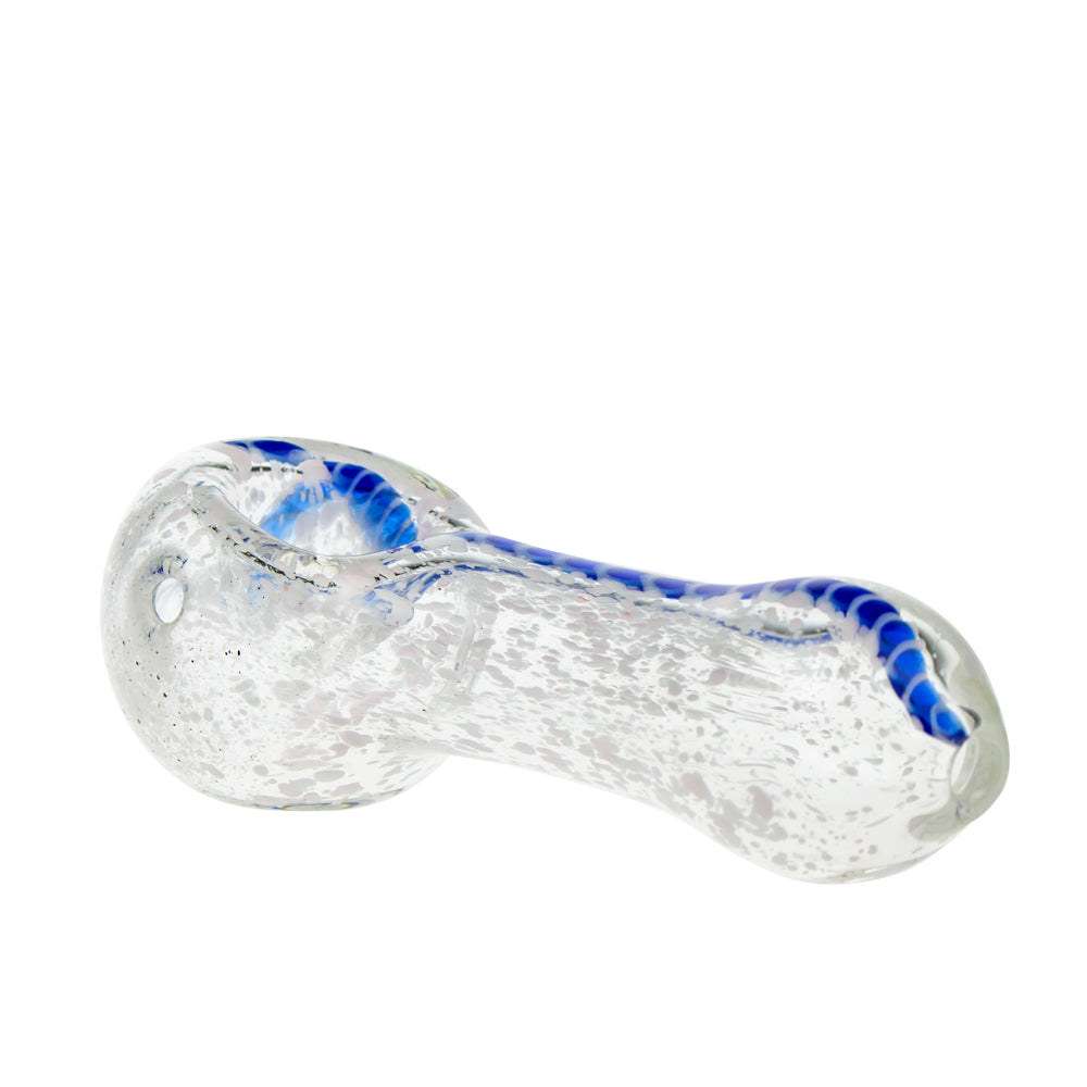 G-Spot Glass Spoon Pipe - White Frit with Blue Stripe - Side view 3
