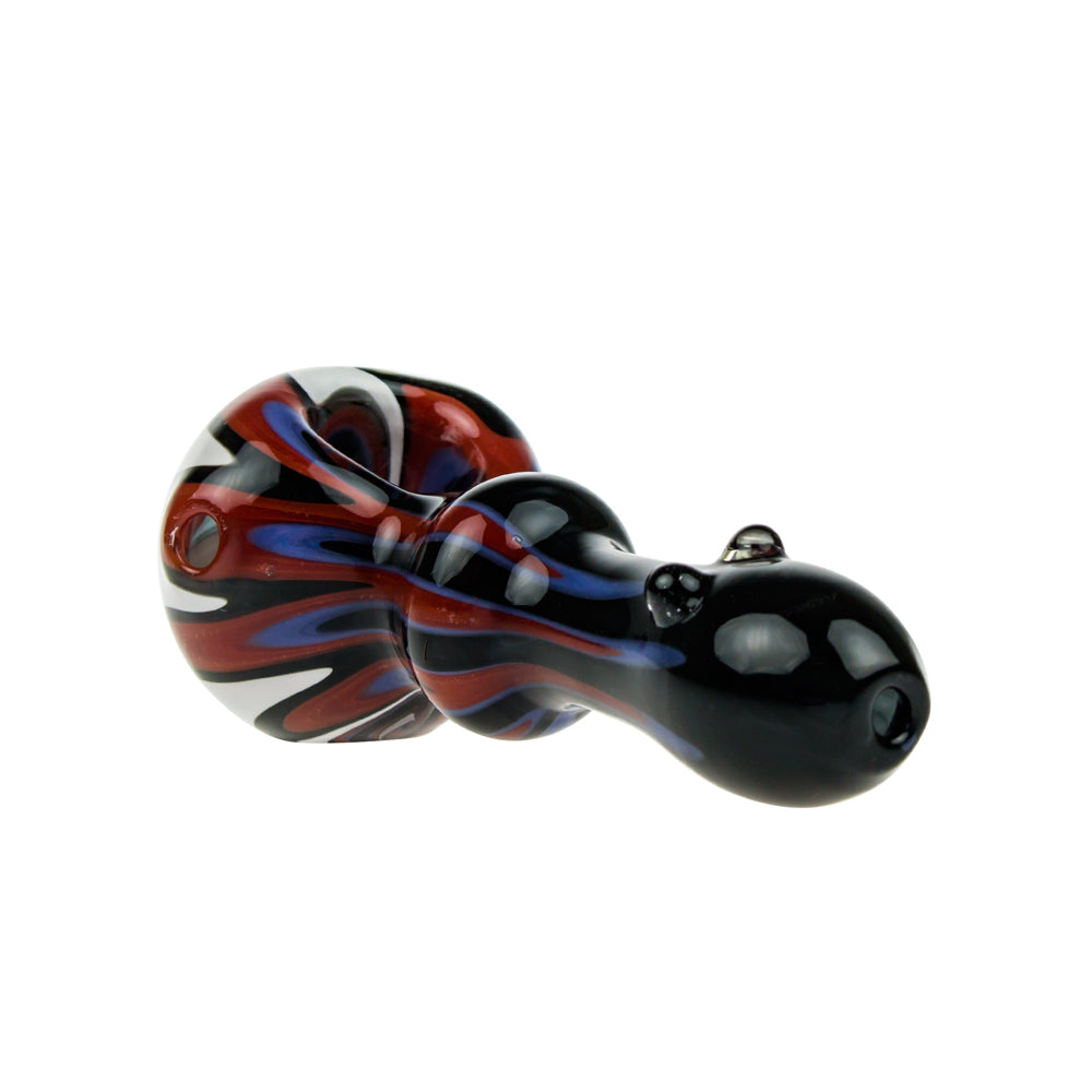 G-Spot Glass Spoon Pipe - Color Stripes on Black Glass with Clear Marbles - Side view 3