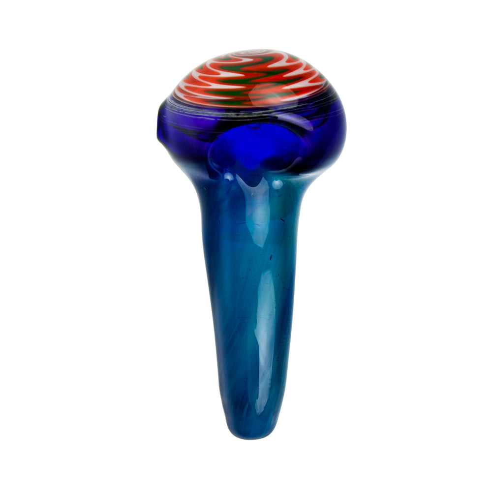 G-Spot Glass Spoon Pipe - Blue with Green, Orange and White Hurricane Bowl - Top view