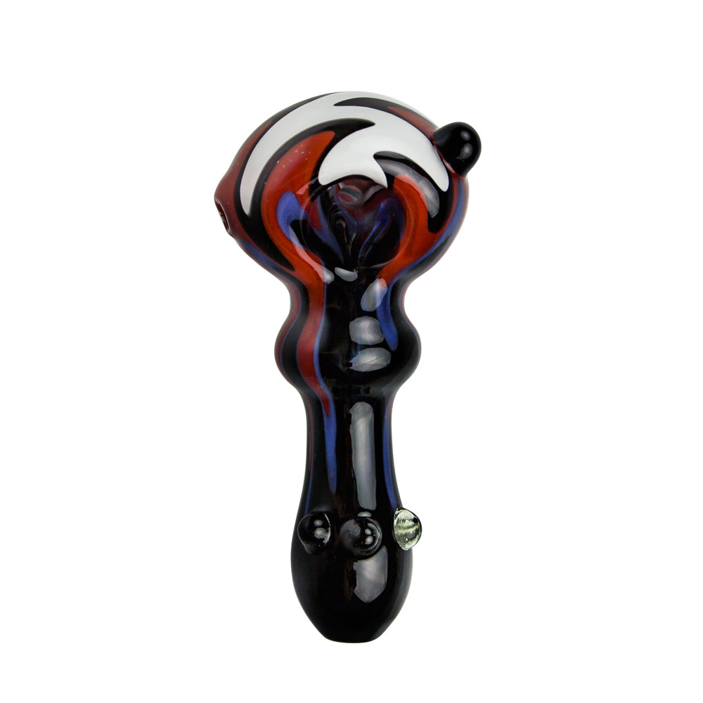 G-Spot Glass Spoon Pipe - Color Stripes on Black Glass with Clear Marbles - Top view