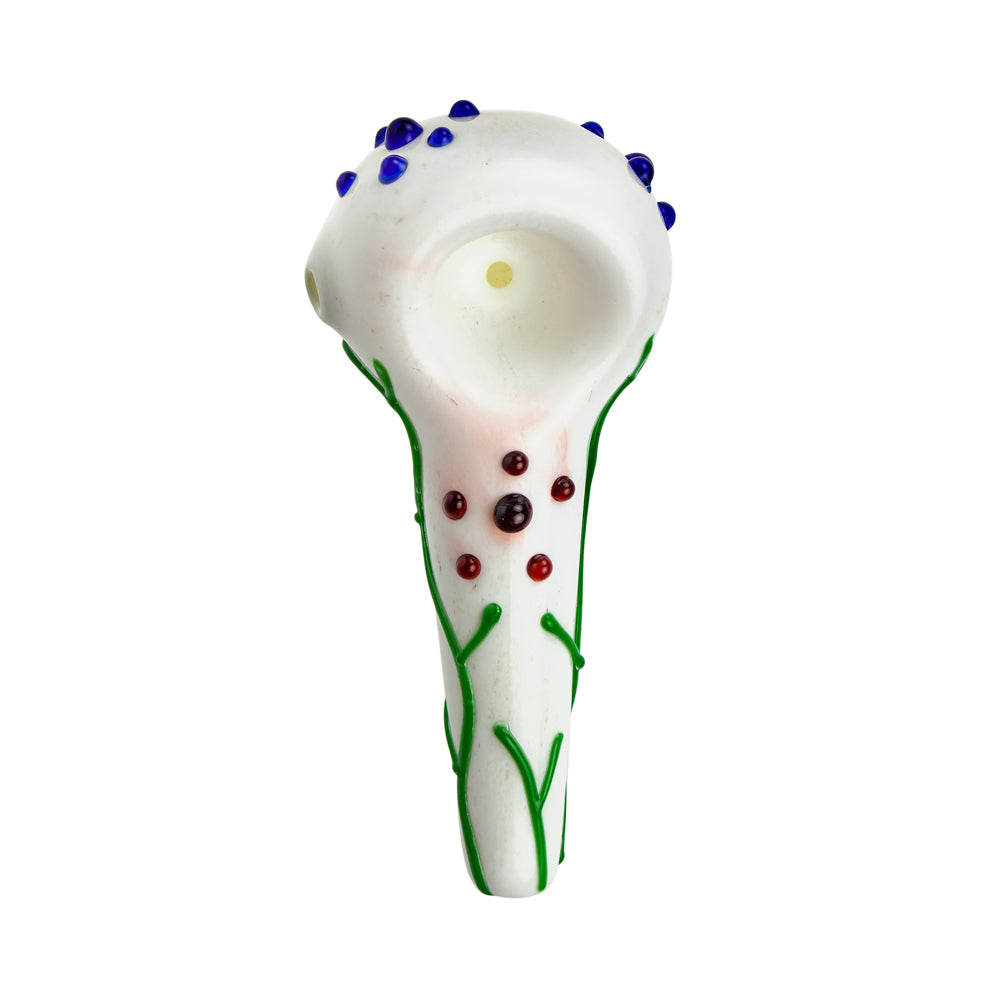 G-Spot Glass Spoon Pipe - White Glass with Abstract Grapevine Design - Top view