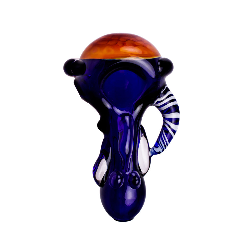 G-Spot Glass Spoon Pipe - Blue Glass with Honeycomb Bowl and Striped Appendage - Top view