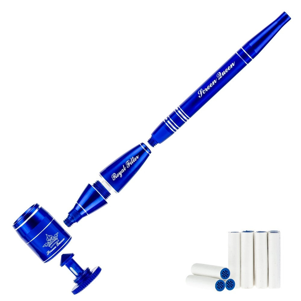 Screen Queen Hand Pipe with Royal Filter Kit | Blue - Disassembled
