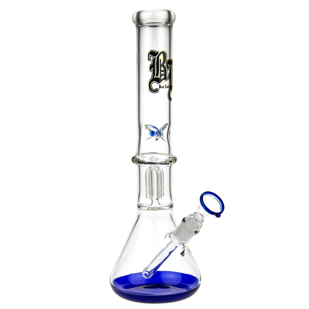 Black Leaf Beaker Base Ice Bong with 4-arm Tree Perc | Blue