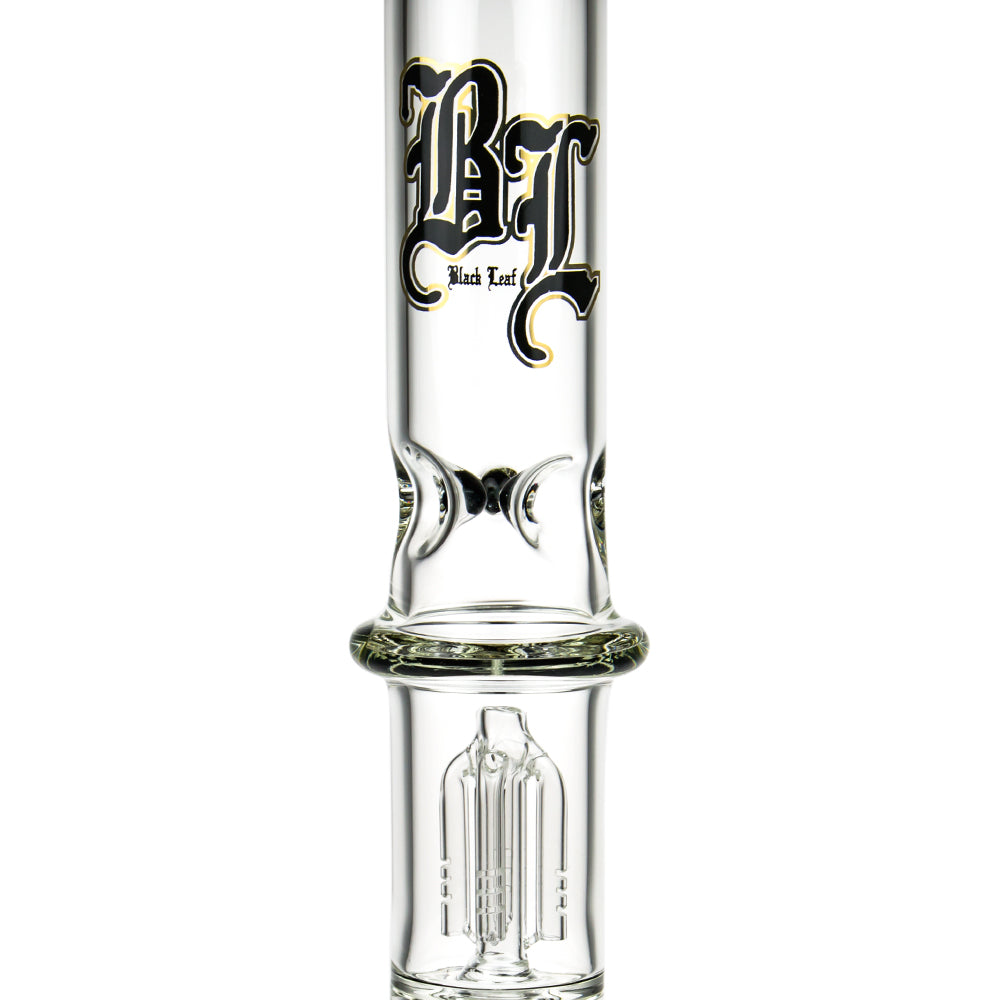 Black Leaf Beaker Base Ice Bong with 4-arm Tree Perc | Black - Close up Percolator