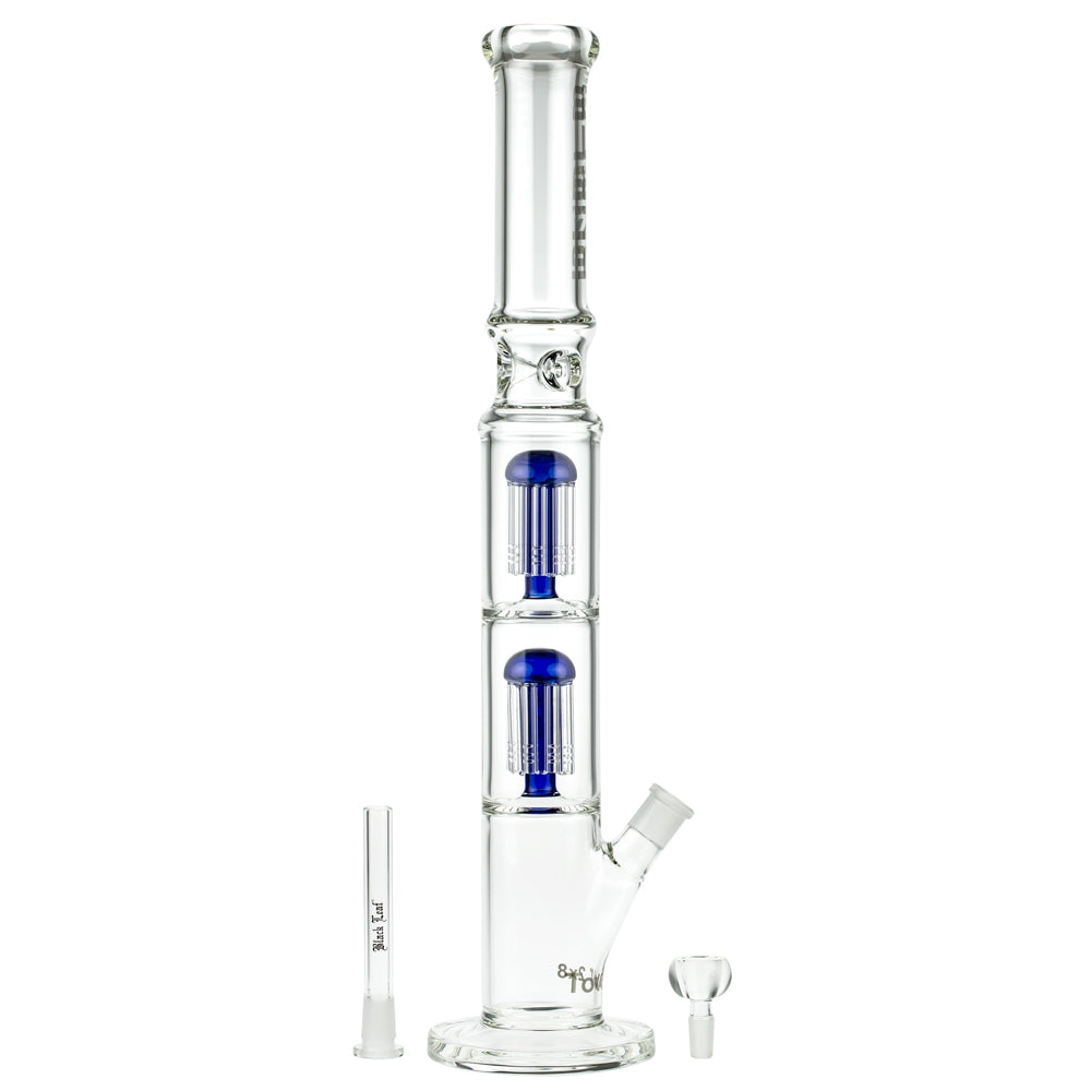 Blaze Glass Tower Straight Ice Bong with Double 8-arm Tree Perc | 7mm | Blue - Downstem and Herb Bowl Included