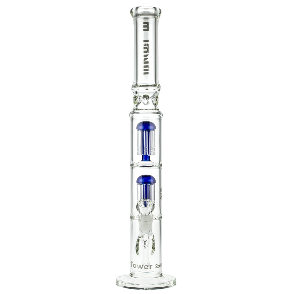 Blaze Glass Tower Straight Ice Bong with Double 8-arm Tree Perc | 7mm | Blue - Front View