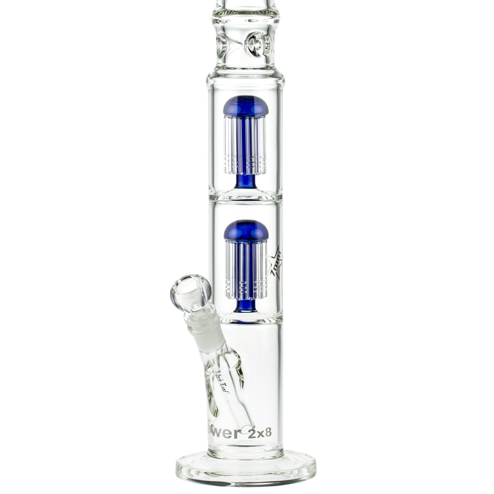 Blaze Glass Tower Straight Ice Bong with Double 8-arm Tree Perc | 7mm | Blue - Close up Tree Percolators