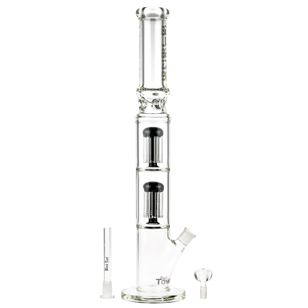 Blaze Glass Tower Straight Ice Bong with Double 8-arm Tree Perc | 7mm | Black - Downstem and Herb Bowl Included