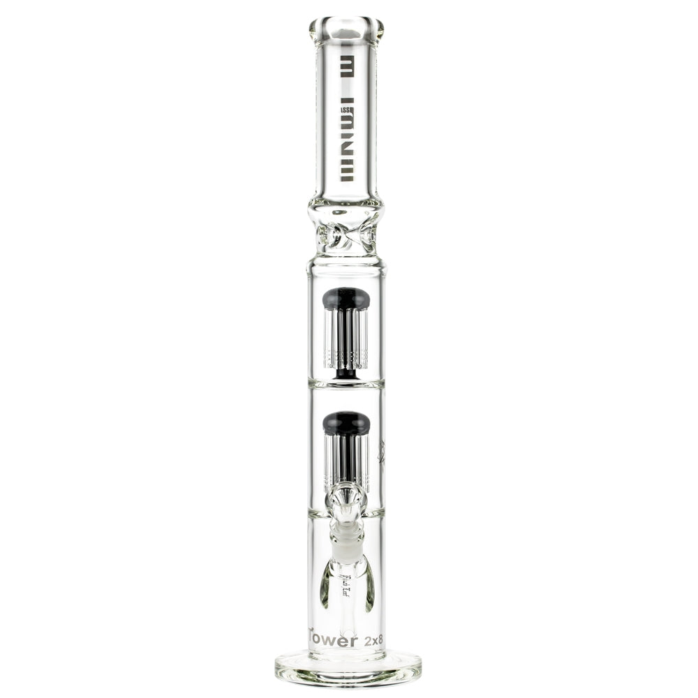 Blaze Glass Tower Straight Ice Bong with Double 8-arm Tree Perc | 7mm | Black - Front View
