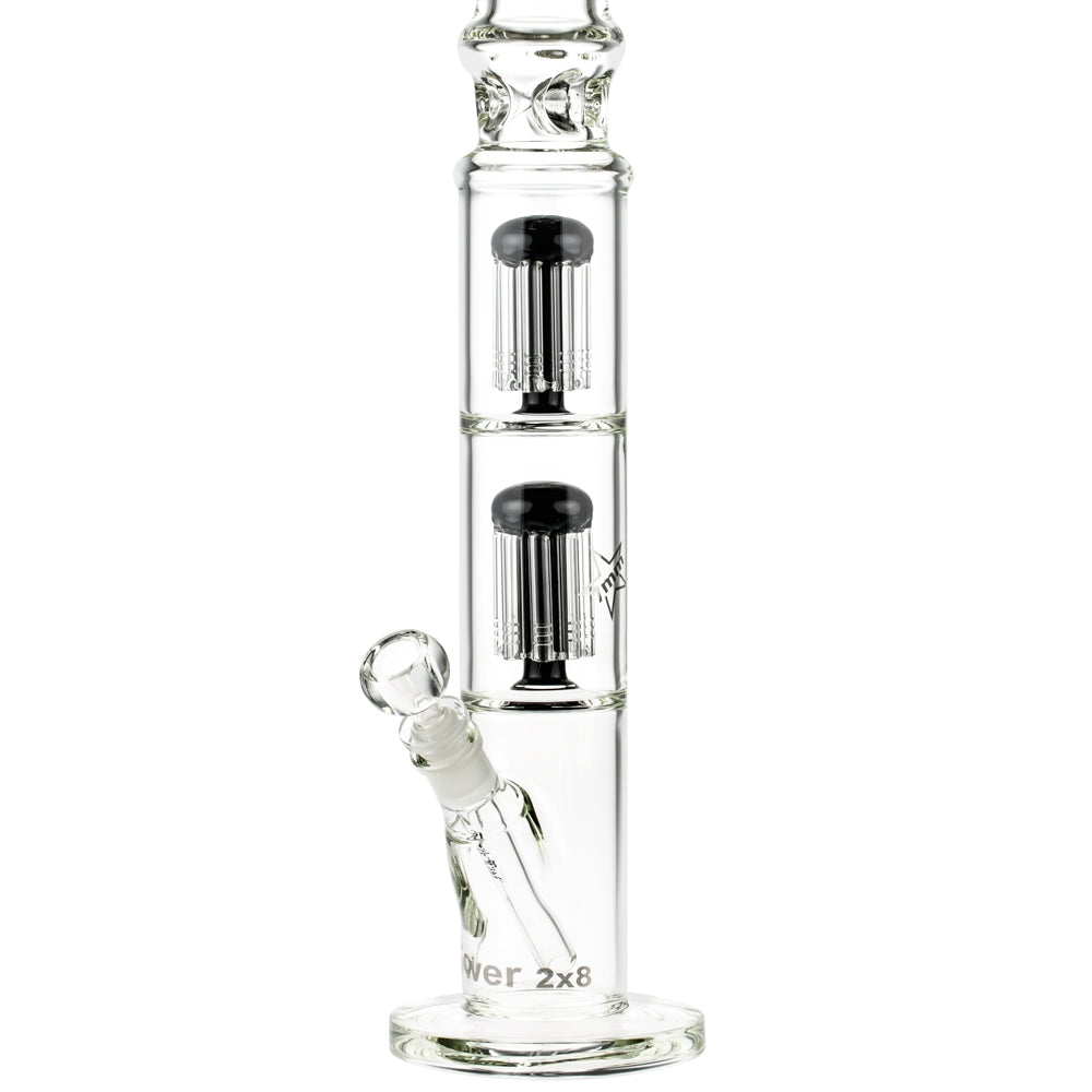 Blaze Glass Tower Straight Ice Bong with Double 8-arm Tree Perc | 7mm | Black - Close Up Tree Percolators