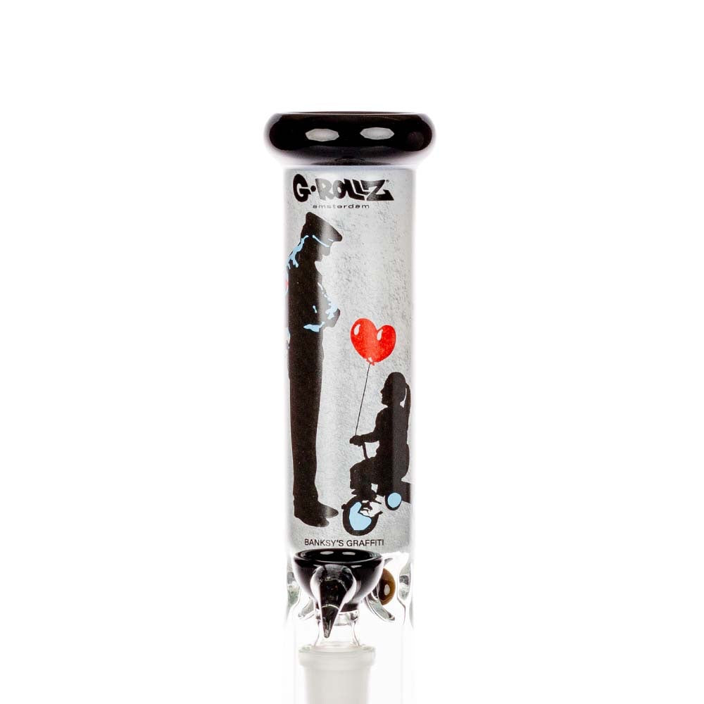 G-Rollz Banksy Straight Tube Percolator Bong | Speeding Tricycle | stem view