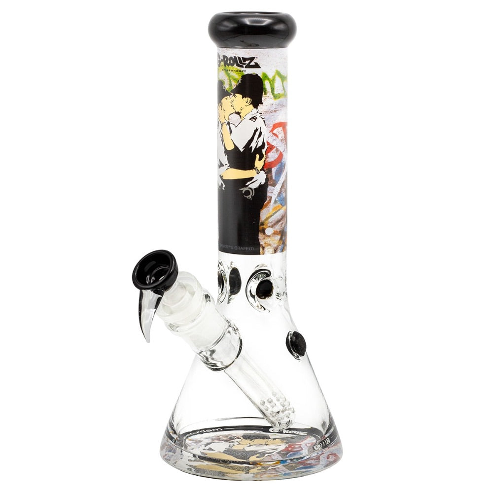 G-Rollz Banksy Beaker Base Bong | Kissing Coppers | side view 1
