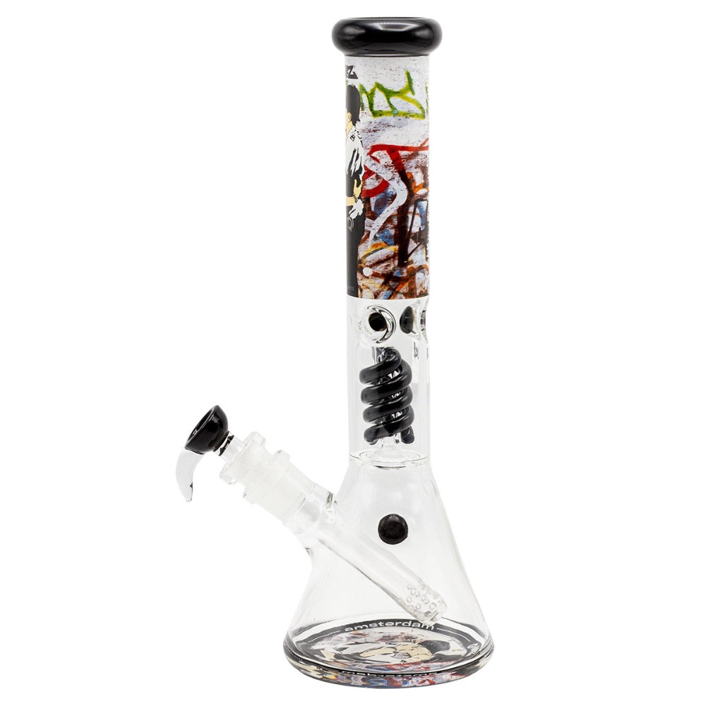 G-Rollz Banksy Beaker Base Percolator Bong | Kissing Coppers | side view 2