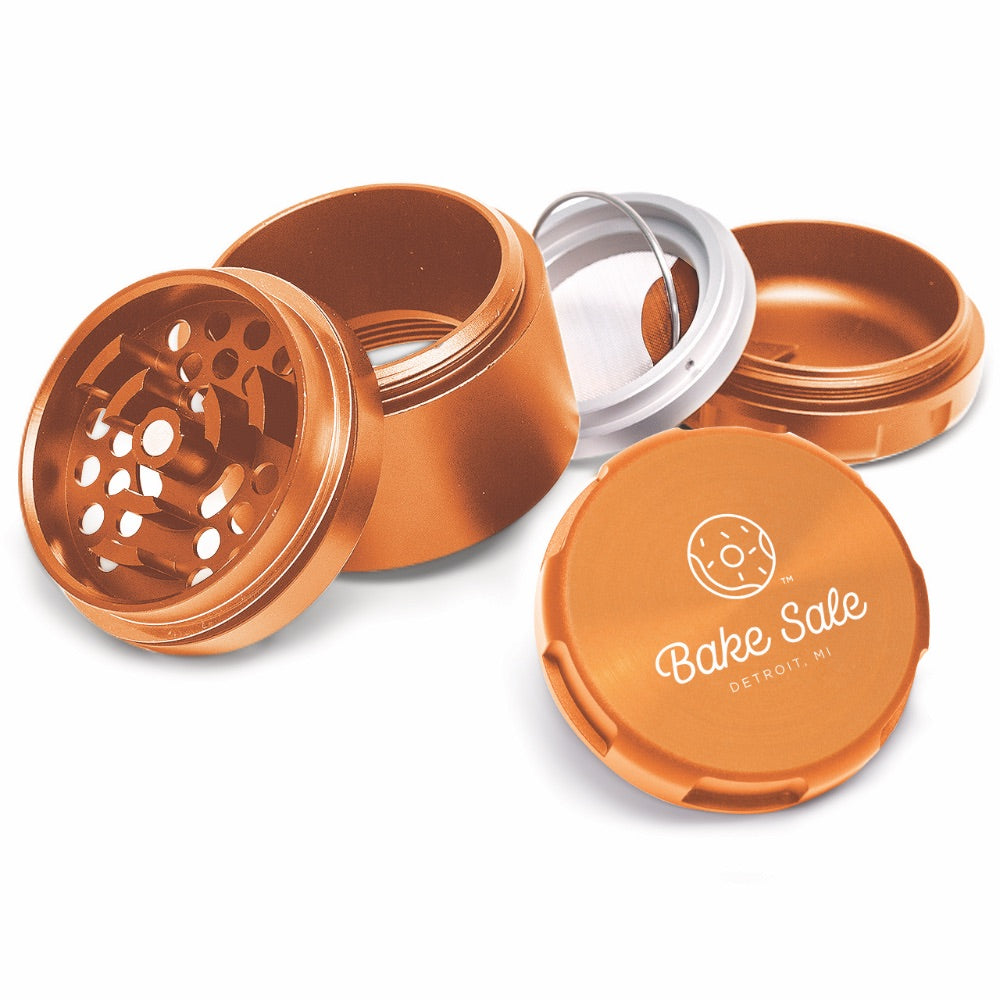 Bake Sale 5-Part Donut Pattern Aircraft Grade Aluminum Grinder | Orange logo