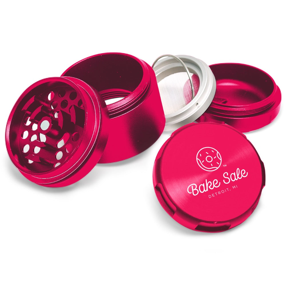 Bake Sale 5-Part Donut Pattern Aircraft Grade Aluminum Grinder | Pink logo