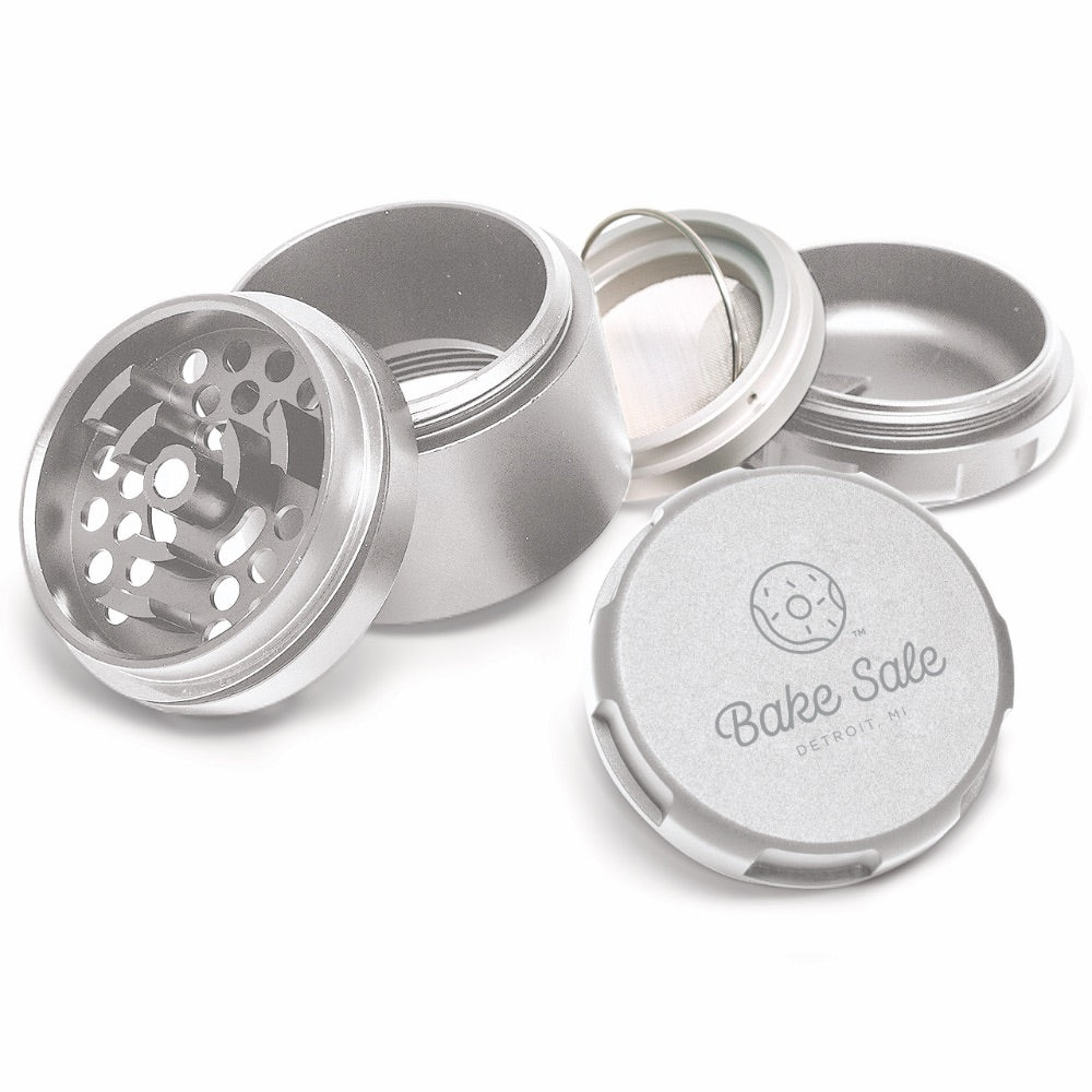 Bake Sale 5-Part Donut Pattern Aircraft Grade Aluminum Grinder | Silver logo