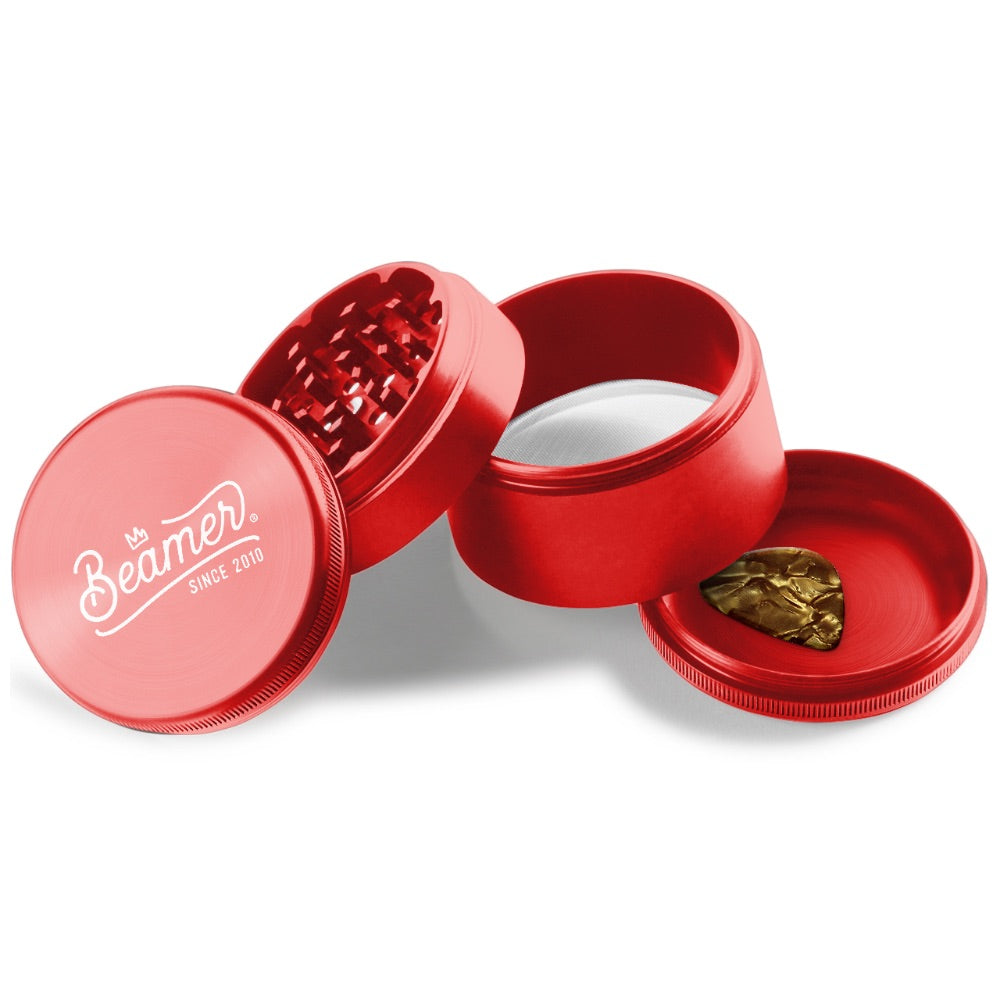Beamer 4-Part Crown Logo Extended Aircraft Grade Aluminum Grinder | red