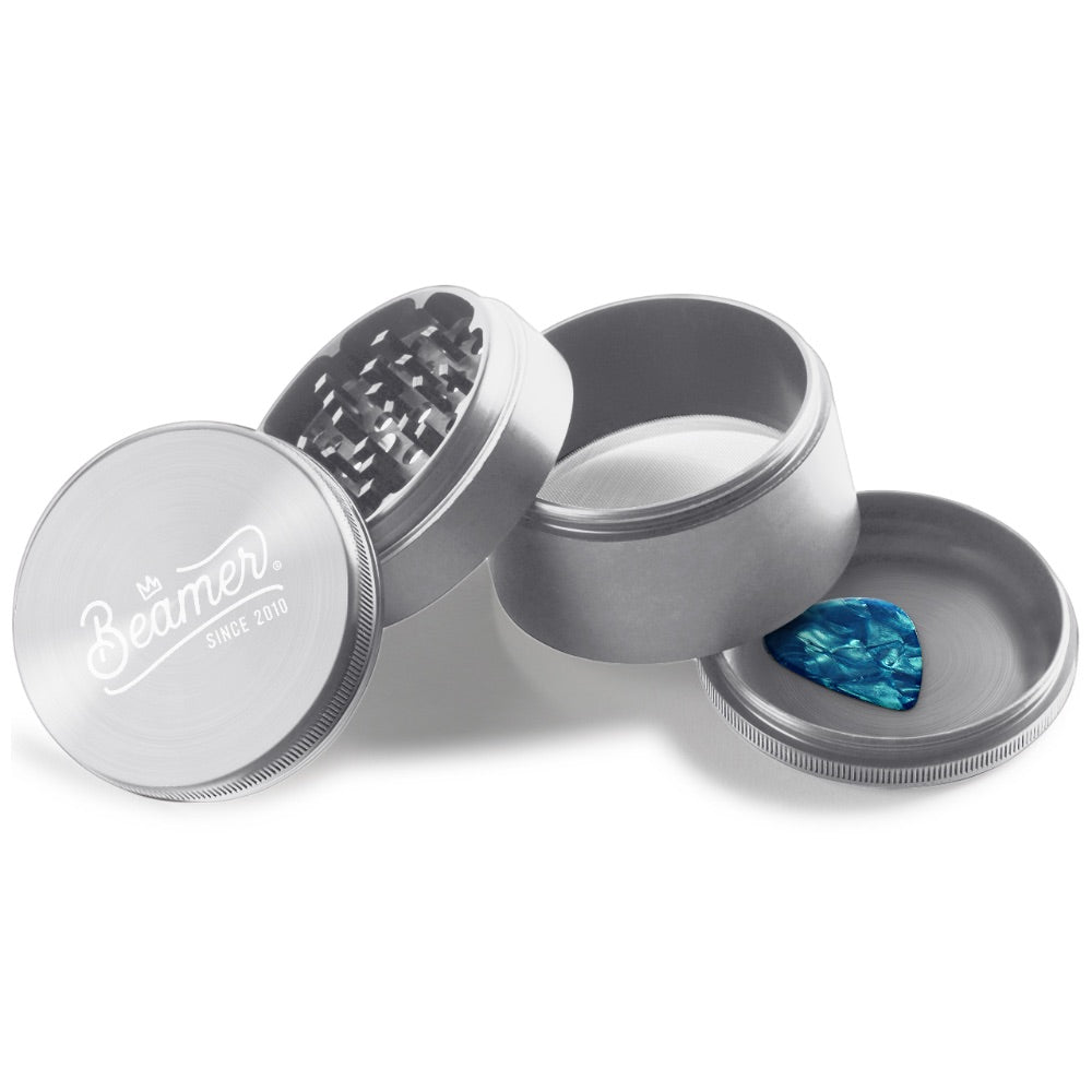 Beamer 4-Part Crown Logo Extended Aircraft Grade Aluminum Grinder | silver