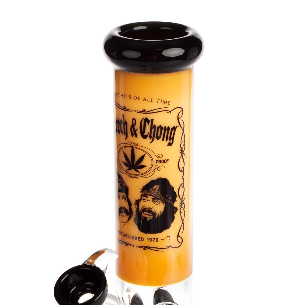 Grace Glass Cheech & Chong Greatest Hits Straight Tube Bong | Orange | stem view