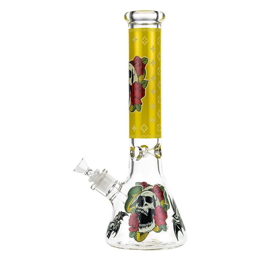 Beaker Ice Bong with Glow in the Dark Snake and Skull Print