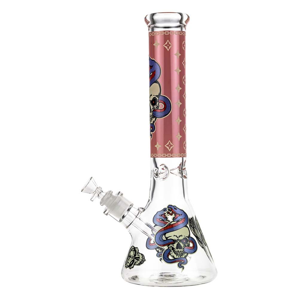 Beaker Ice Bong with Glow in the Dark Snake and Skull Print