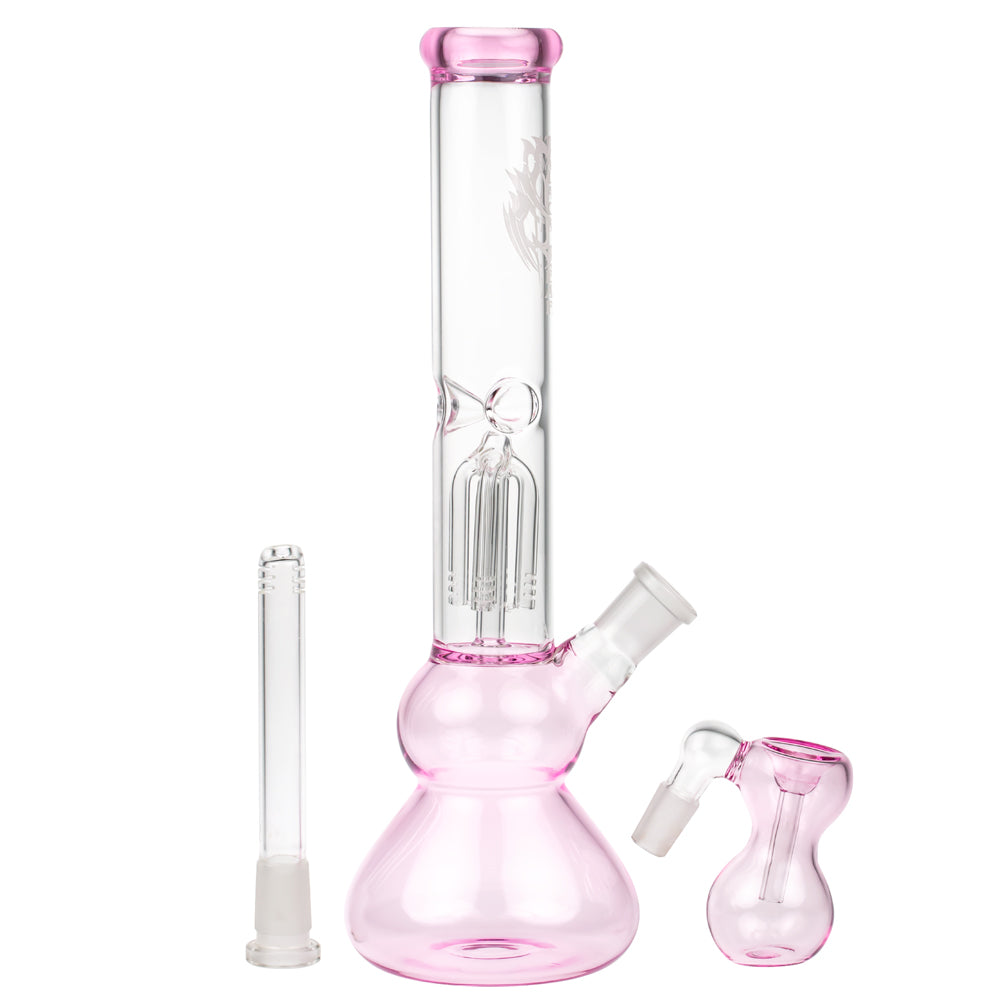 Black Leaf 4-arm Perc Bong with Ash Catcher | Pink - Complete Set