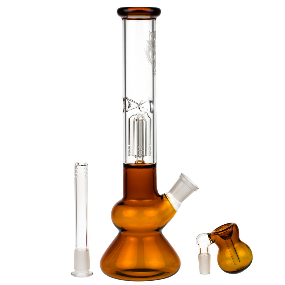 Black Leaf 3-arm Perc Bong with Ash Catcher | Amber - Downstem and Ashcatcher Bowl Inlcuded