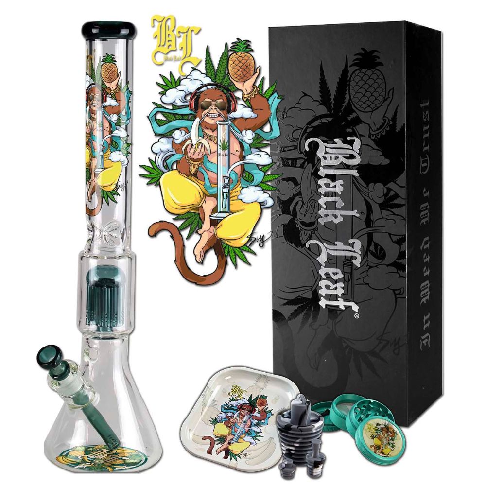 Black Leaf Hanuman Beaker Ice Bong with 10-Arm Tree Perc | Box Set