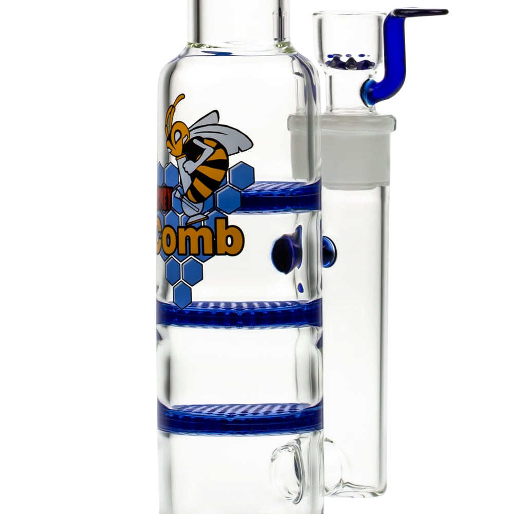 Black Leaf Glass Bong with Triple HoneyComb Disc Perc | 32cm - Close Up HoneyComb Discs
