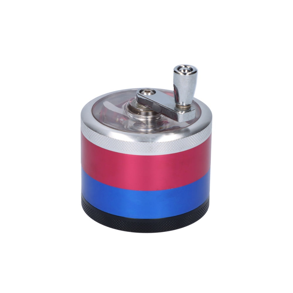 Crank Herb Grinder with Magnetic Window Lid |  62mm | Mixed Colors | Silver/Red/Blue/Black