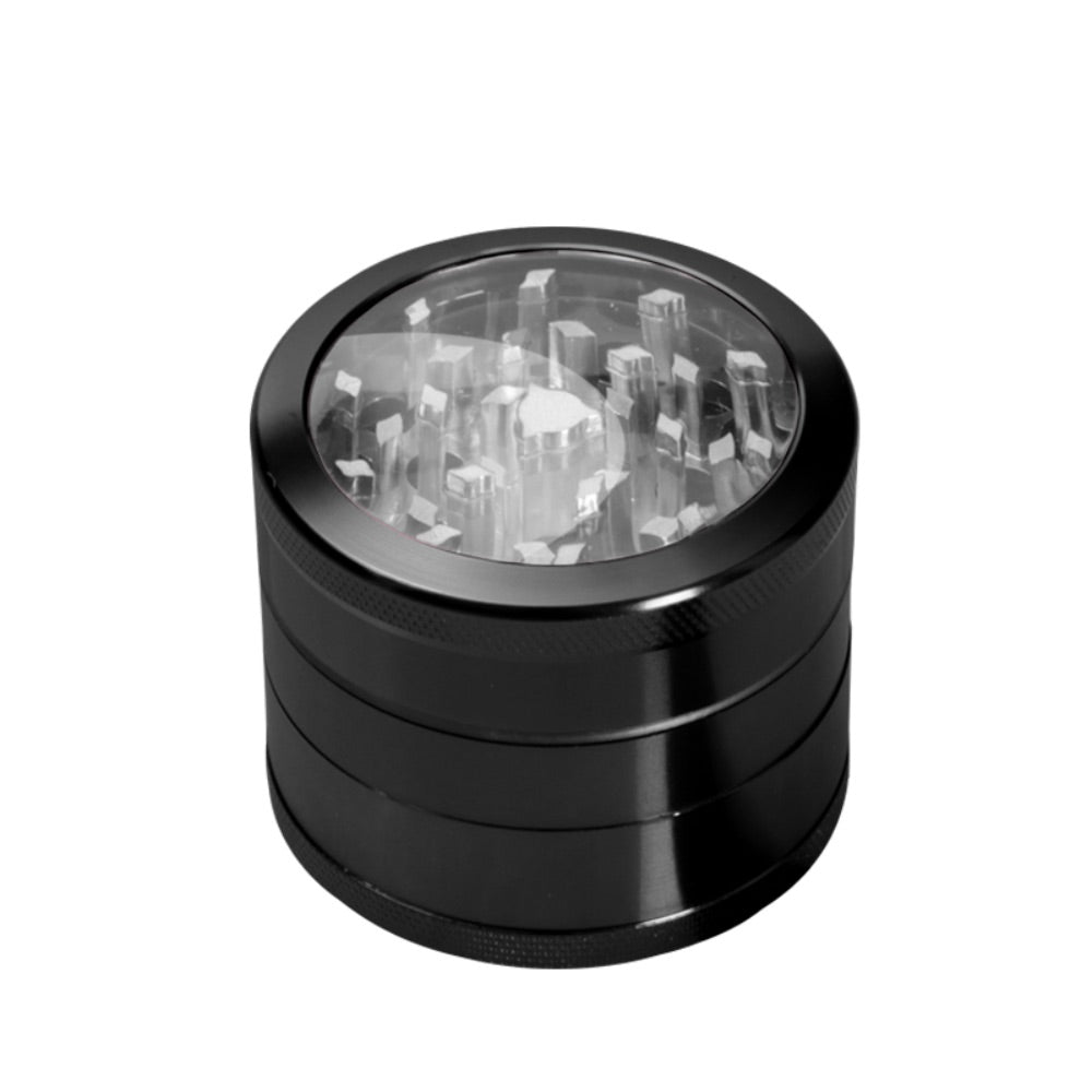Metal Herb Grinder with Pollen Screen and Magnetic Window Lid | 48mm | Silver