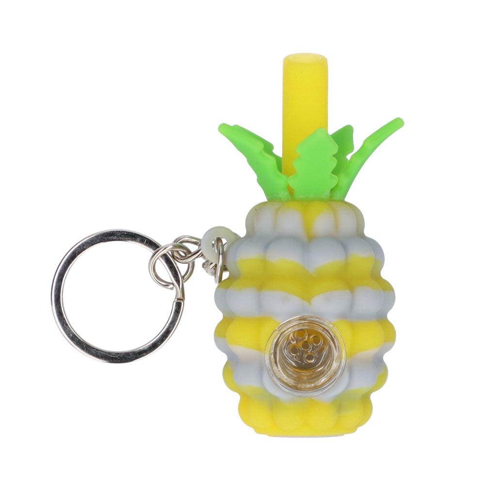 Silicone Pineapple Key Chain Pipe | Yellow/Grey