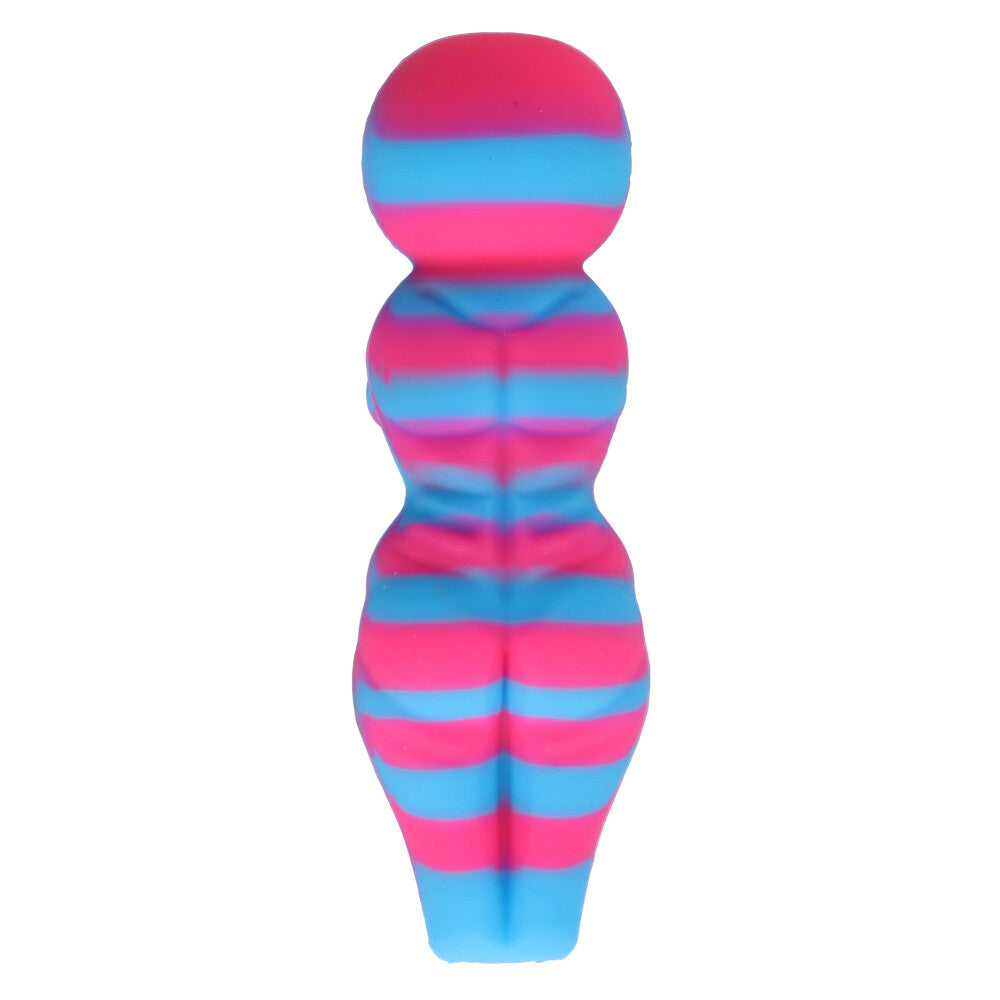 Curvy Silicone Spoon Pipe with Insert Glass Bowl | Pink/Blue - Bottom View