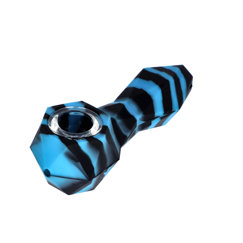 Silicone Spoon Pipe with Glass Bowl | Random Color | 4.5 Inch | blue/black | side view 2