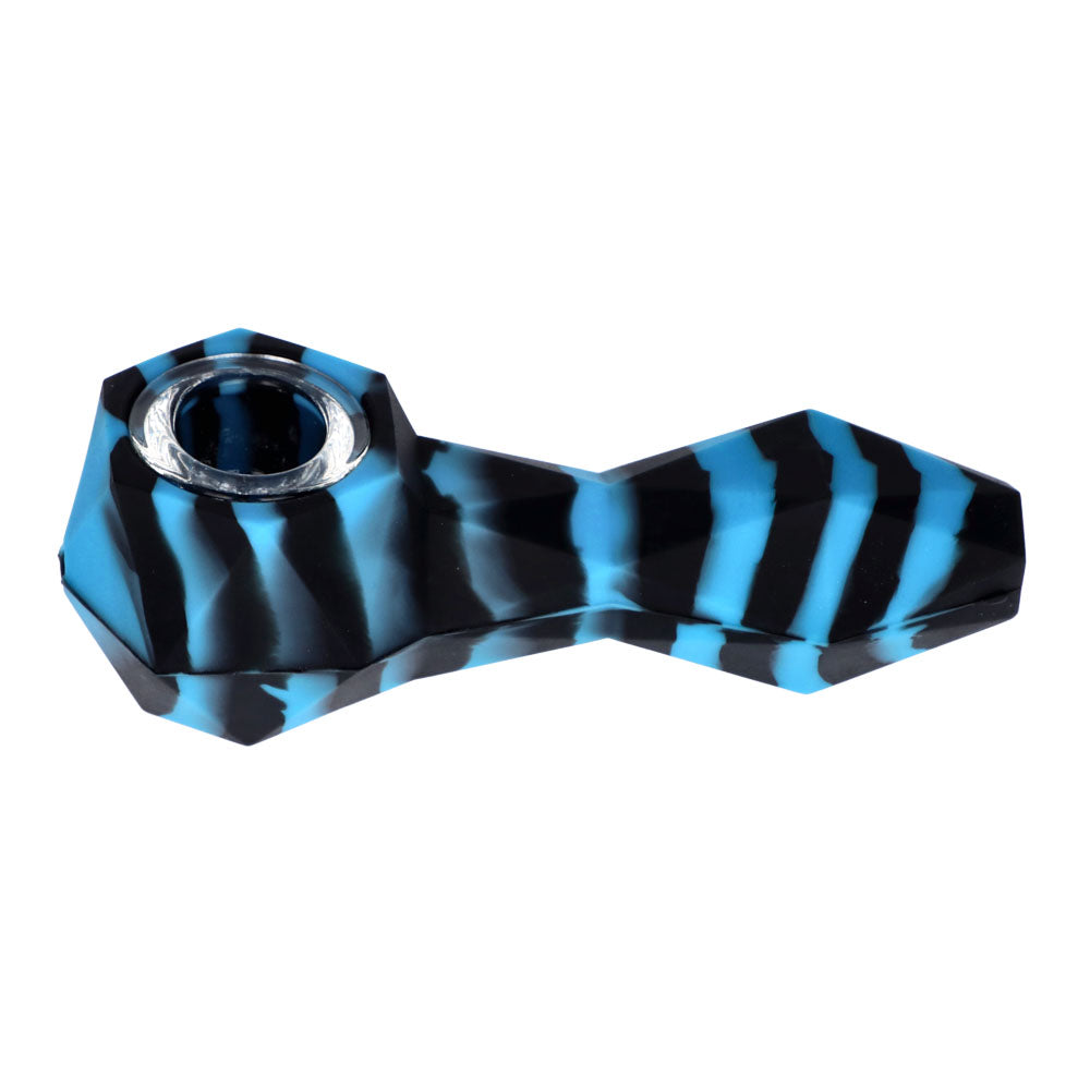 Silicone Spoon Pipe with Glass Bowl | Random Color | 4.5 Inch | blue/black | side view 3
