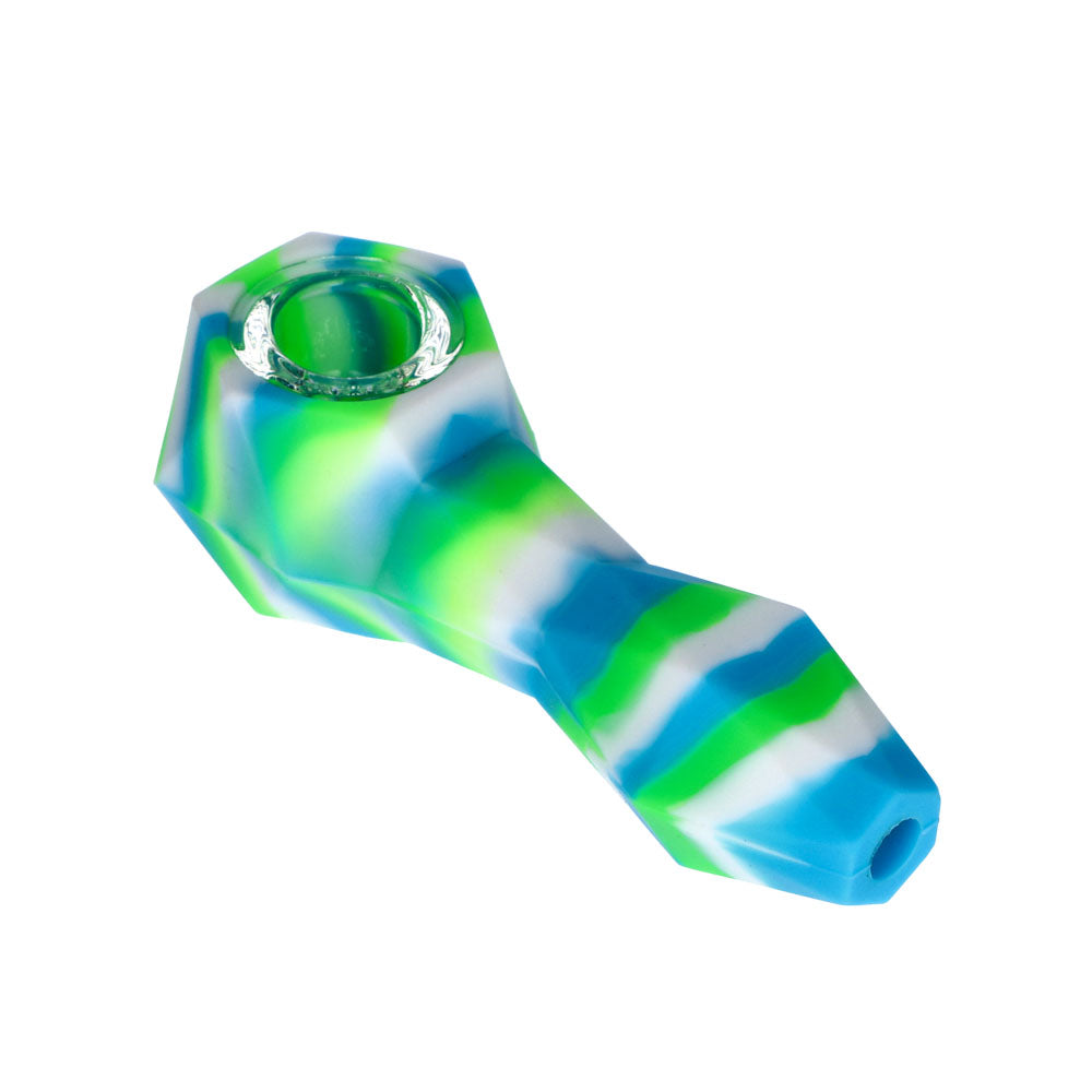 Silicone Spoon Pipe with Glass Bowl | Random Color | 4.5 Inch | blue/white/green | side view 1