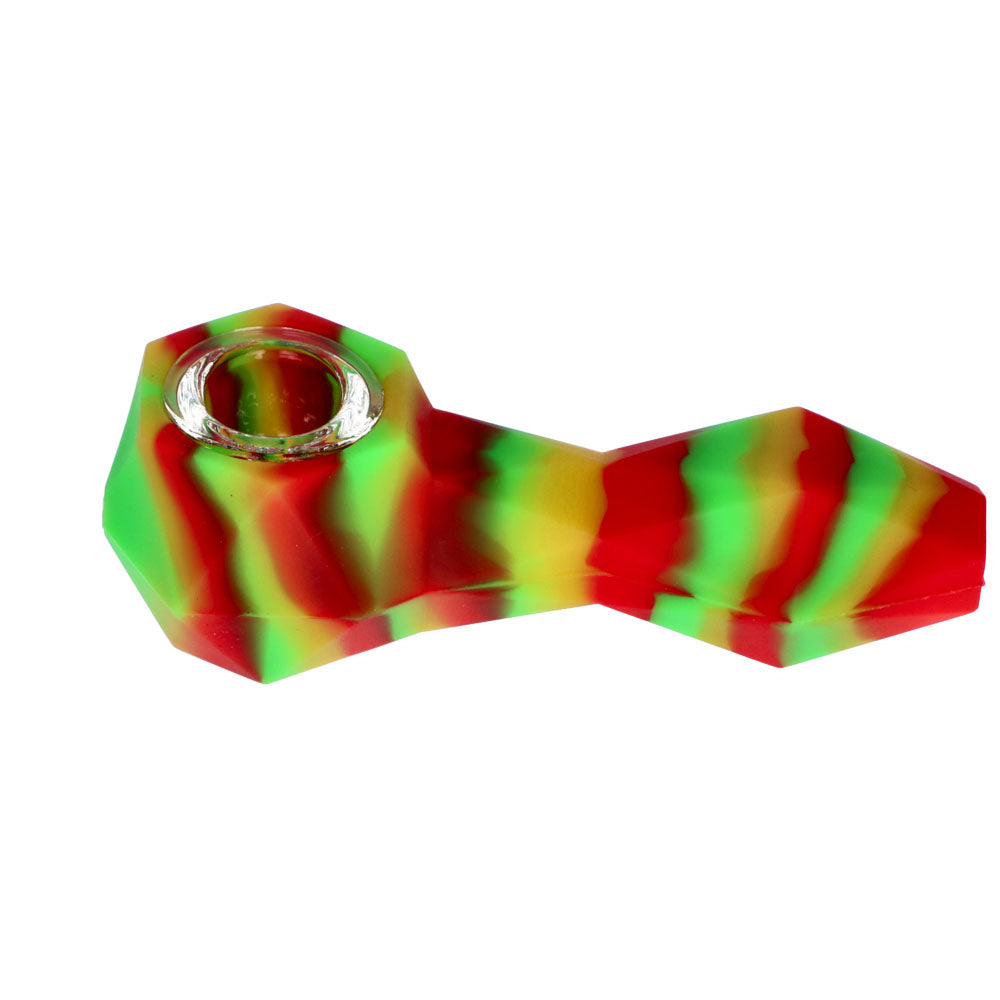 Silicone Spoon Pipe with Glass Bowl | Random Color | 4.5 Inch | green/yellow/red | side view 3