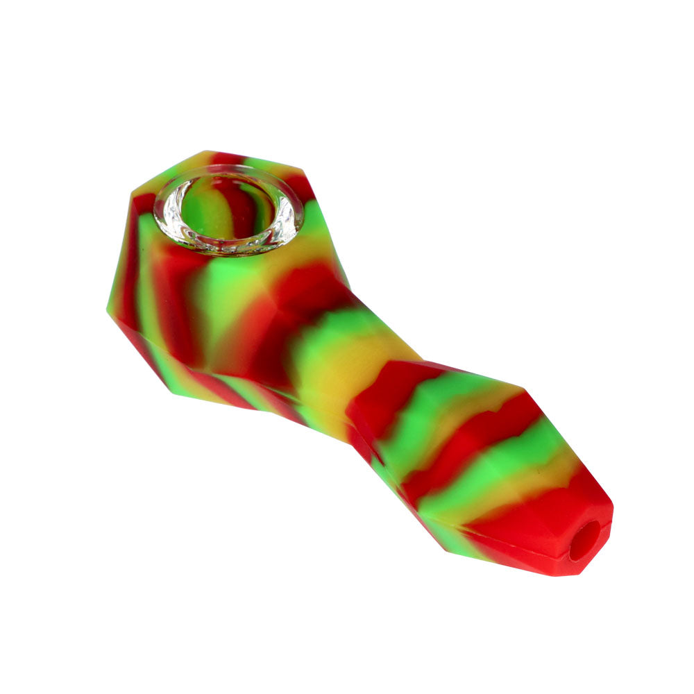 Silicone Spoon Pipe with Glass Bowl | Random Color | 4.5 Inch | green/yellow/red | side view 1