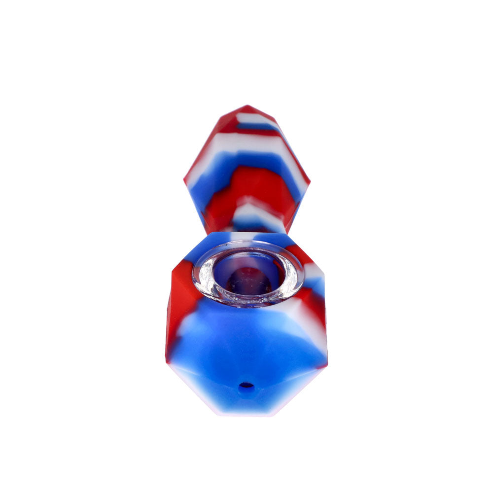 Silicone Spoon Pipe with Glass Bowl | Random Color | 4.5 Inch | blue/white/red | front view