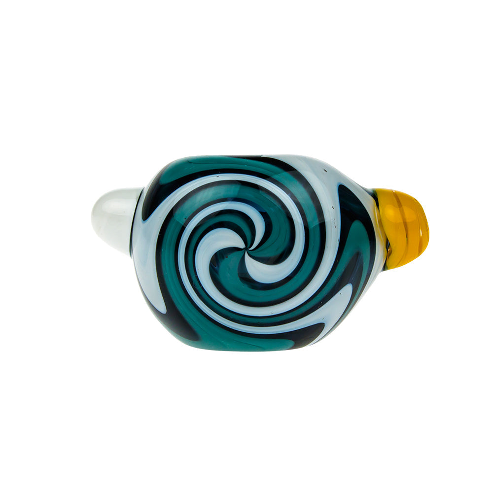 G-Spot Glass Spoon Pipe - White with Wavy Stripes and Color Carb - Front View