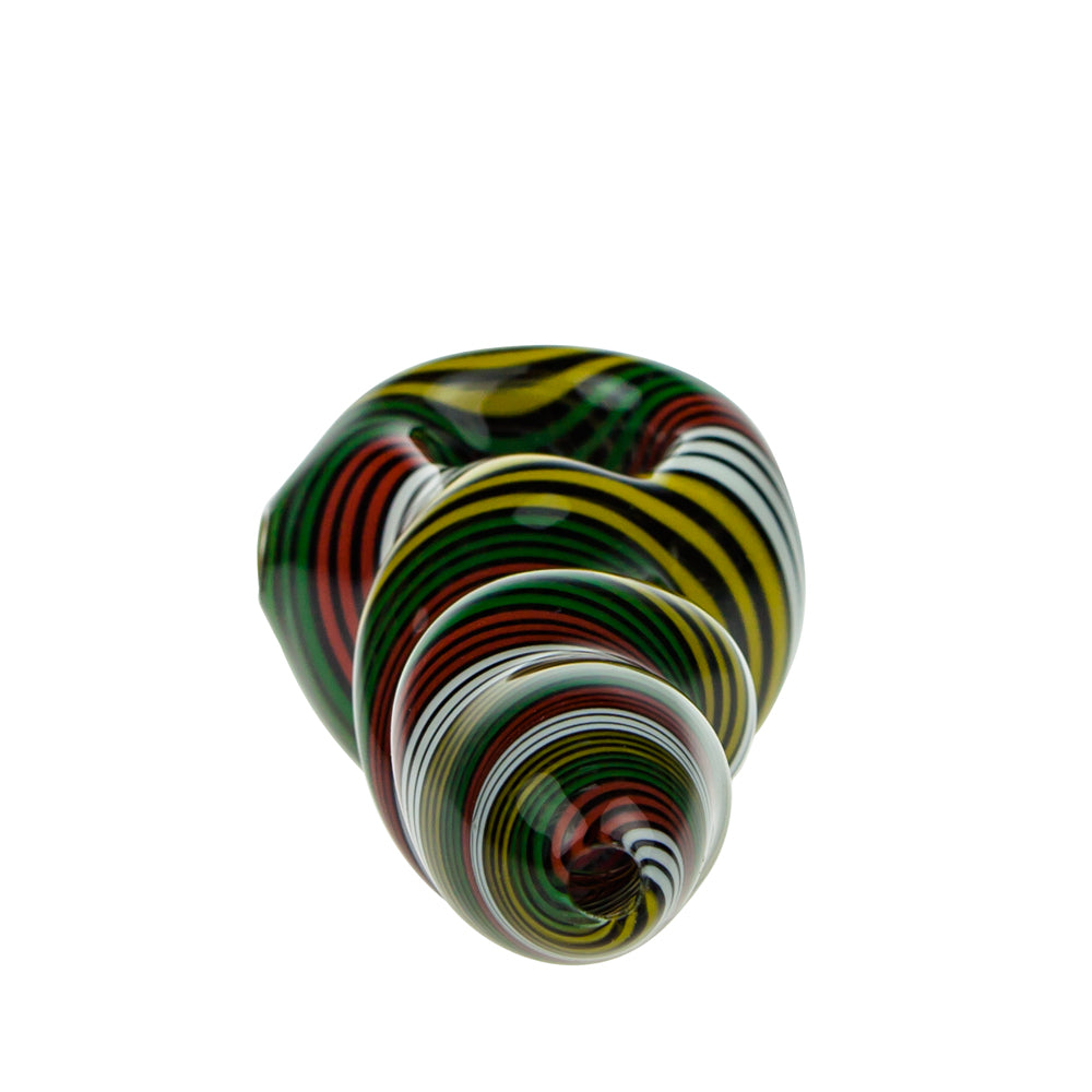 G-Spot Glass Spoon Pipe - Blue Glass with Dark Rasta Stripes - Back view